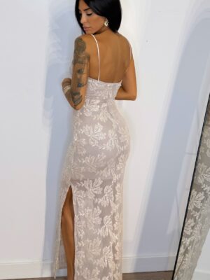 Vestido Flor Lentejuela Largo