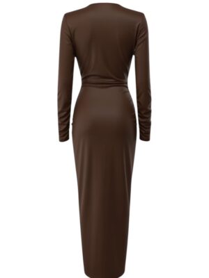 Alternative view of Vestido Escote Pronunciado Fruncido Chocolate