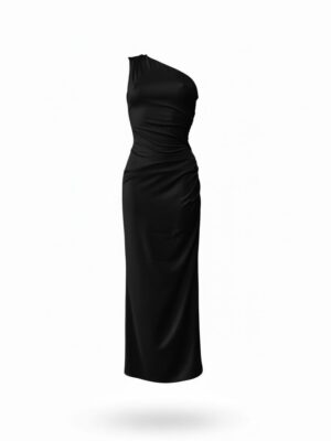 Vestido Asimétrico Satinado Negro