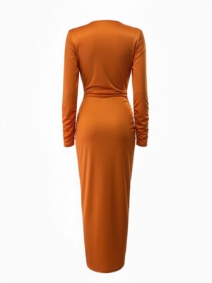 Alternative view of Vestido Escote Pronunciado Fruncido Naranja