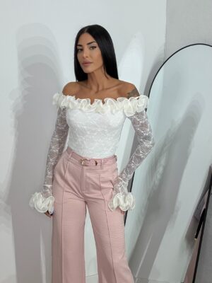Pantalón Satín Cinturón Rosa