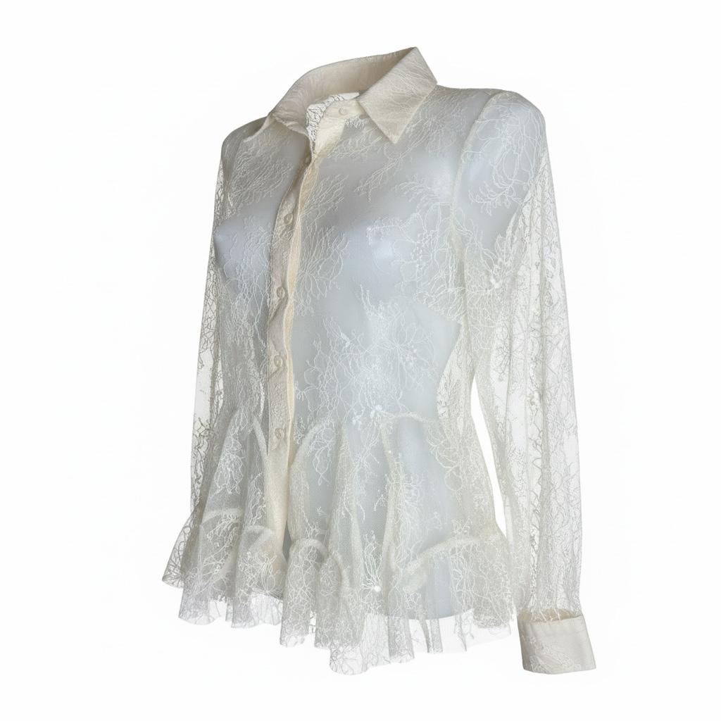 Camisa Encaje Blanco Roto