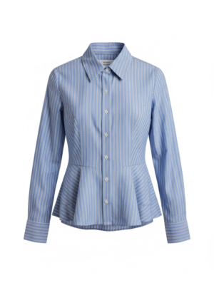 Camisa Peplum Entallada de Rayas Azules