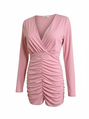 Vestido Fruncido Corto Rosa