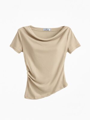 Camiseta Asimétrica Hombro Beige