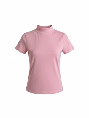 Camiseta Cuello Mock Rosa Chicle