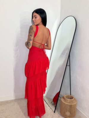Vestido Largo Volantes Rojo