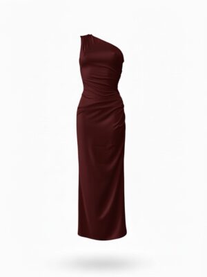 Vestido Asimétrico Satinado Vino Tinto