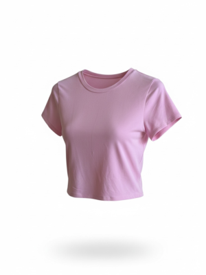Camiseta Crop Básica Fina Rosa