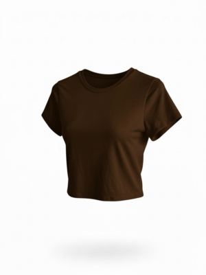 Camiseta Crop Básica Fina Chocolate