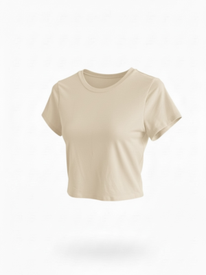 Camiseta Crop Básica Fina Beige