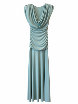 Vestido Escote Cascada Verde Agua