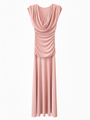 Vestido Escote Cascada Rosa Pastel