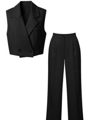 Conjunto Chaleco Crop Negro