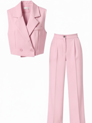 Conjunto Chaleco Crop Rosa