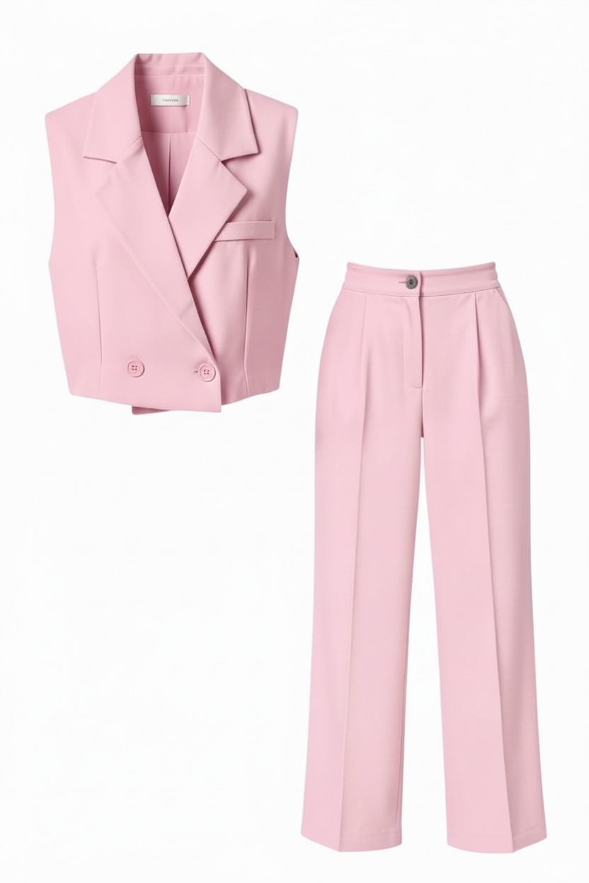 Conjunto Chaleco Crop Rosa