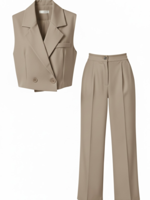 Conjunto Chaleco Crop Taupe