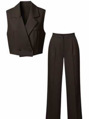 Conjunto Chaleco Crop Chocolate