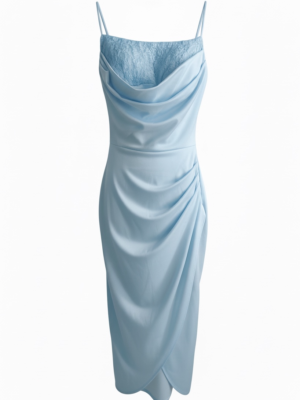 Vestido Midi Fruncido Celeste