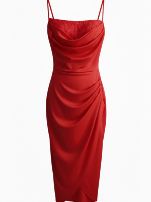 Vestido Midi Fruncido Rojo