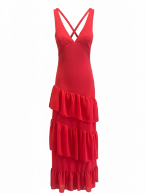 Vestido Largo Volantes Rojo