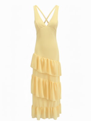 Vestido Largo Volantes Amarillo