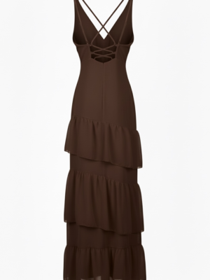 Alternative view of Vestido Largo Volantes Chocolate