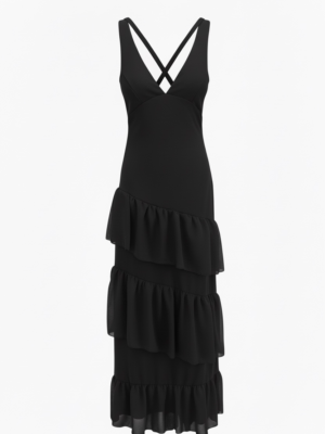 Vestido Largo Volantes Negro
