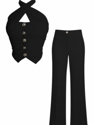 Conjunto Halter Botón Negro
