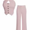 Conjunto Halter Botón Rosa Pastel
