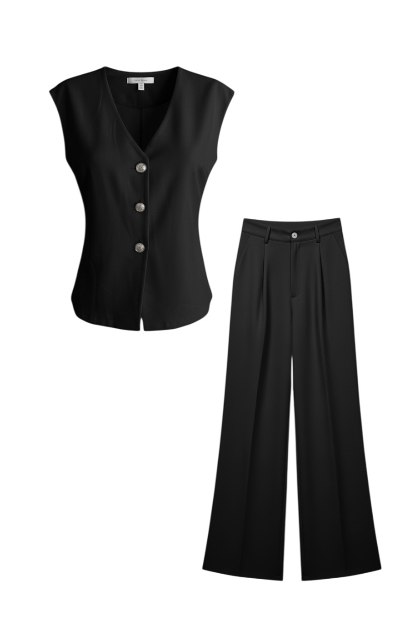 Conjunto Chaleco Botón Negro