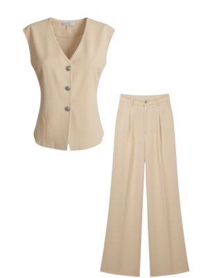Conjunto Chaleco Botón Beige