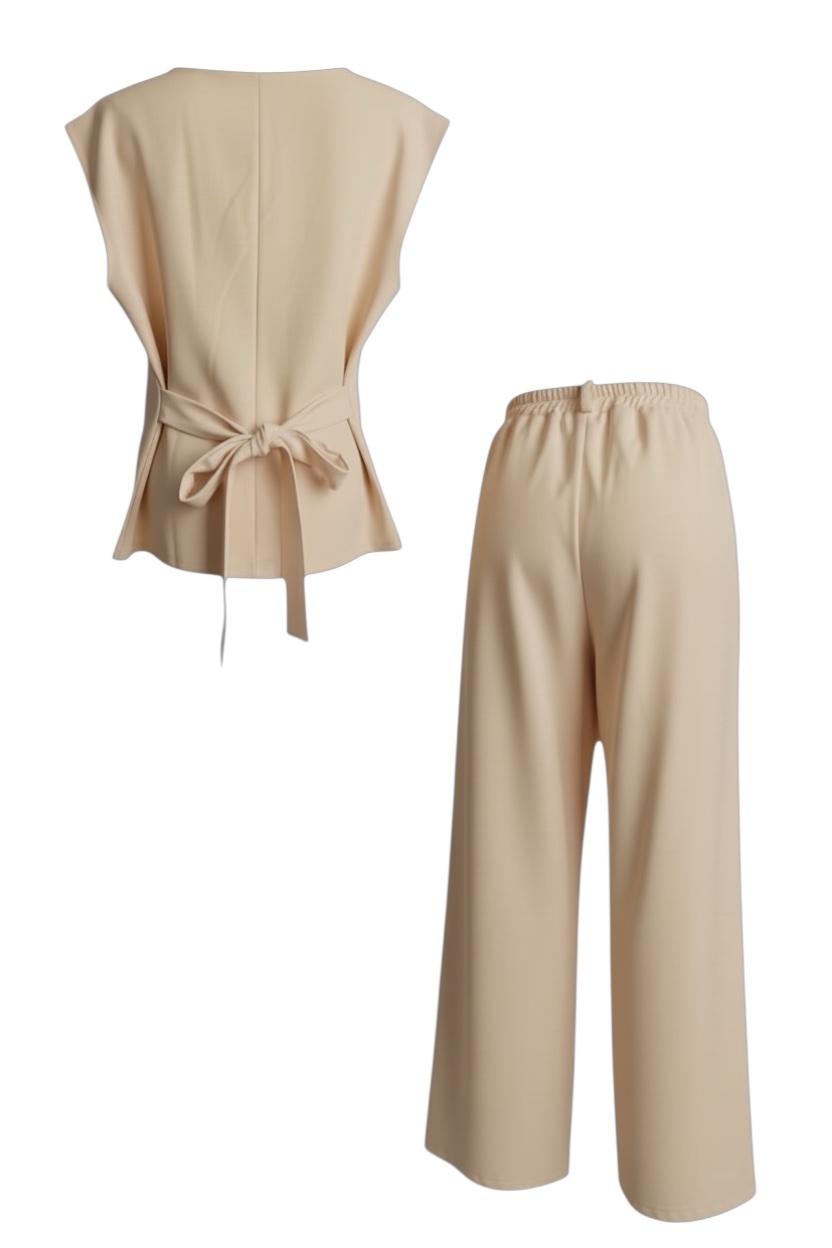 Conjunto Chaleco Botón Beige - Imagen 2