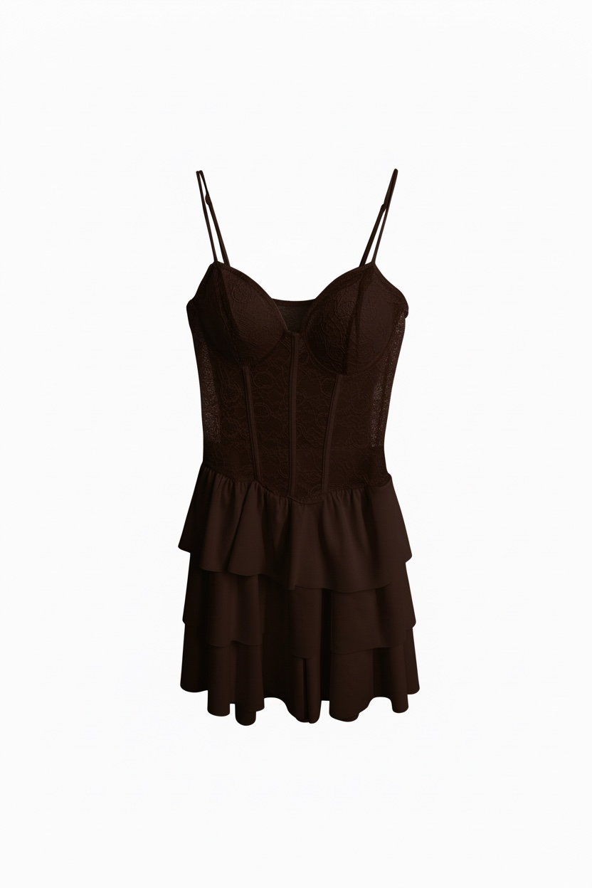 Vestido/Mono Encaje Volantes Chocolate