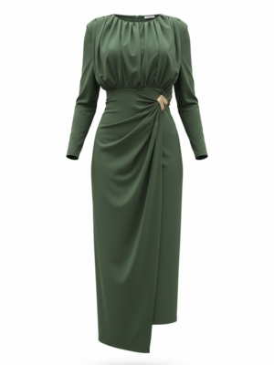 Vestido Drapeado Verde Oliva