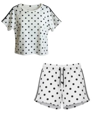 Conjunto Lunares Doble Raya Corto Blanco y Negro