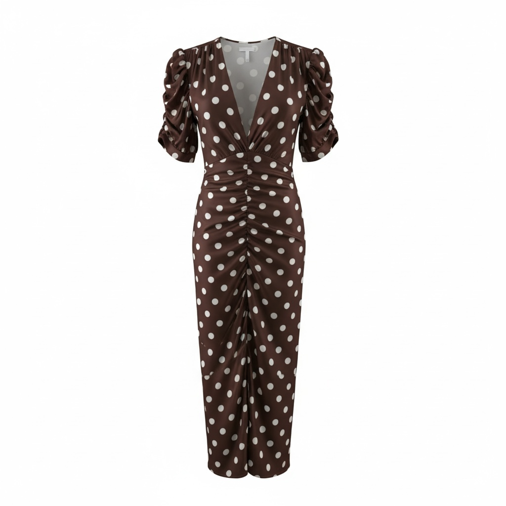 Vestido Frunce Lunares Chocolate y Blanco