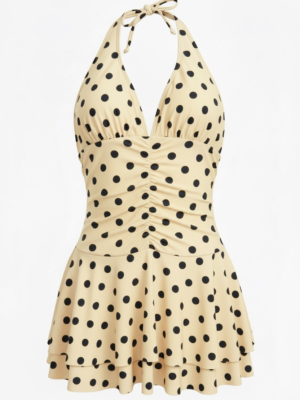 Vestido Volantes Corto Lunares Amarillo y Negro