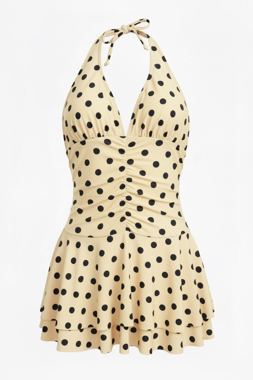 Vestido Volantes Corto Lunares Amarillo y Negro