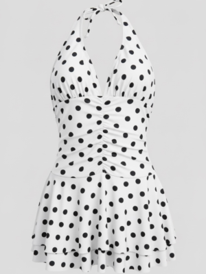 Vestido Volantes Corto Lunares Blanco y Negro