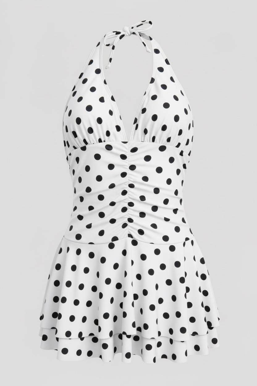 Vestido Volantes Corto Lunares Blanco y Negro