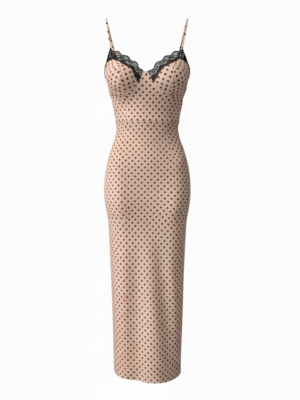 Vestido Lunares Lencero Nude Tostado y Negro