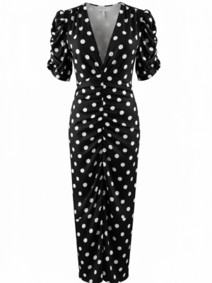 Vestido Lunares Frunce Negro y Blanco