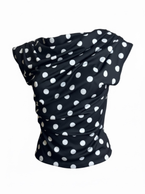 Camiseta Frunce Lunares Negro y Blanco