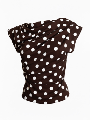 Camiseta Frunce Lunares Chocolate y Blanco