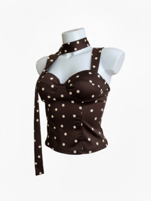 Top Corset Cuello Lunares Chocolate y Beige