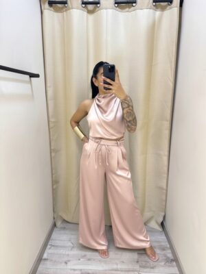 Conjunto Satinado Asimétrico Rosa