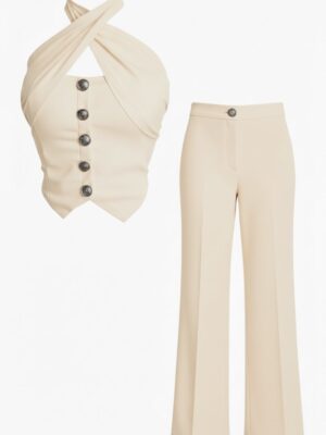Conjunto Halter Botón Beige