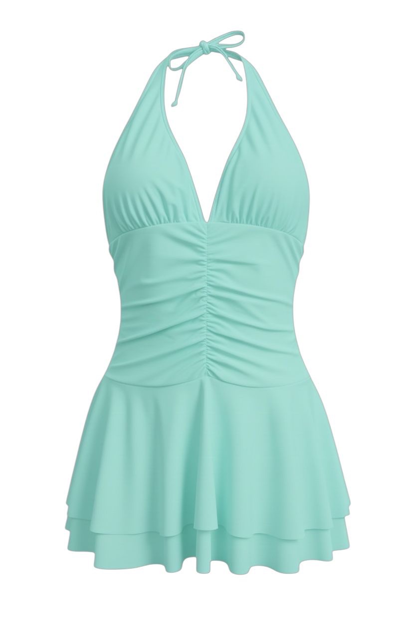 Vestido Volantes Corto Turquesa