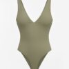 Body Licra Escote V Verde Militar